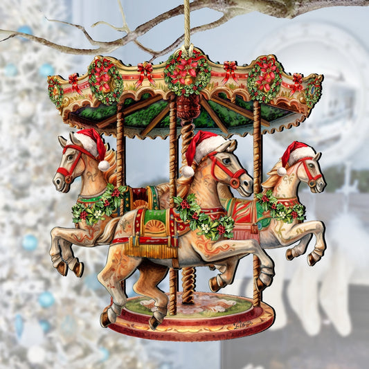 Christmas Carousel Wooden Ornaments by G. Debrekht Christmas Decor - 8611030 by G. DeBrekht
