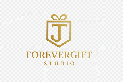 Gold logo with 'JT' design and 'FOREVERGIFT STUDIO' text on a white background