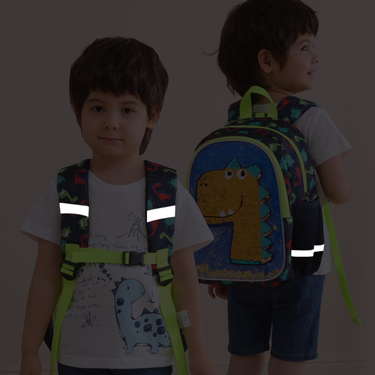 Dinosaur Kids Backpack Reversible Sequins by SUNVENO