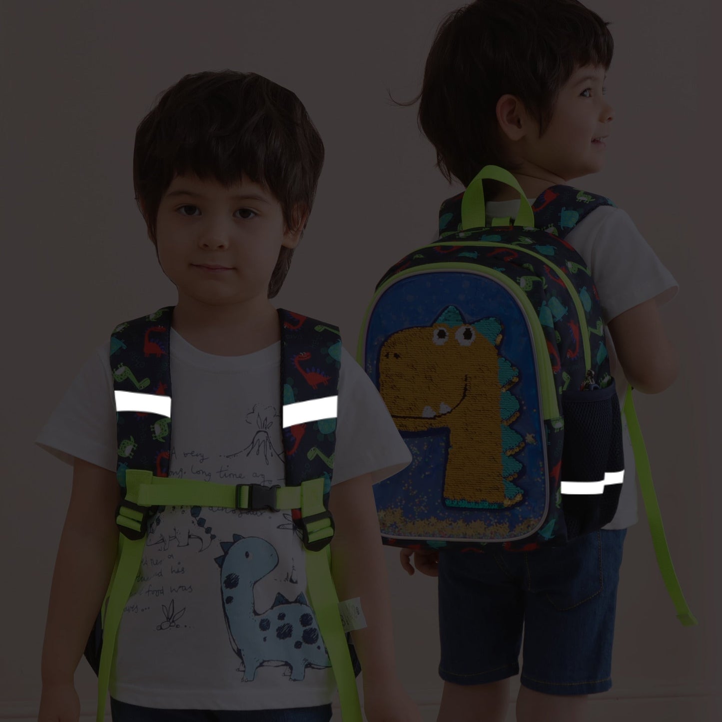Dinosaur Kids Backpack Reversible Sequins by SUNVENO