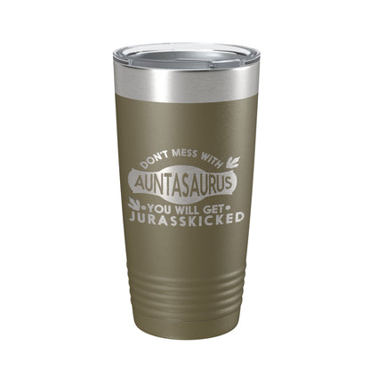 Auntasaurus Tumbler Funny Aunt Gift Travel Mug Jurassic Insulated Laser Engraved Coffee Cup Dinosaur 20 oz by CarveBright