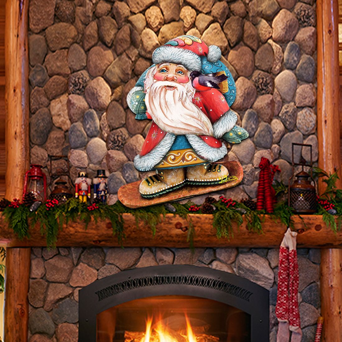 Snowboarding Santa Christmas Door Decor by G. DeBrekht - Christmas Santa Snowman Decor - 8119171H by G. DeBrekht