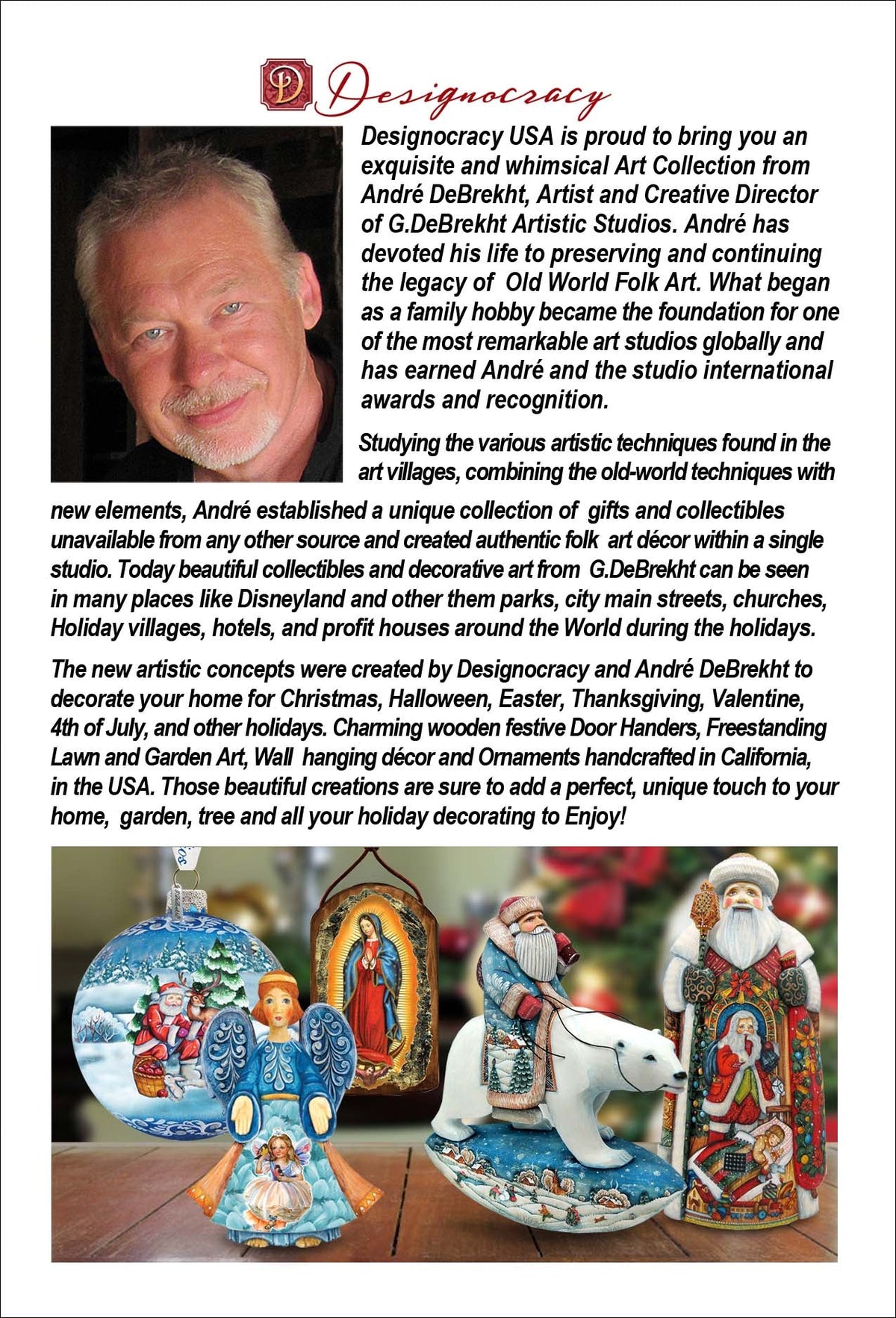 Traveling Santa Wooden Ornaments Set of 3 by G. DeBrekht - Christmas Santa Snowman Décor - 8100001S3 by G. DeBrekht