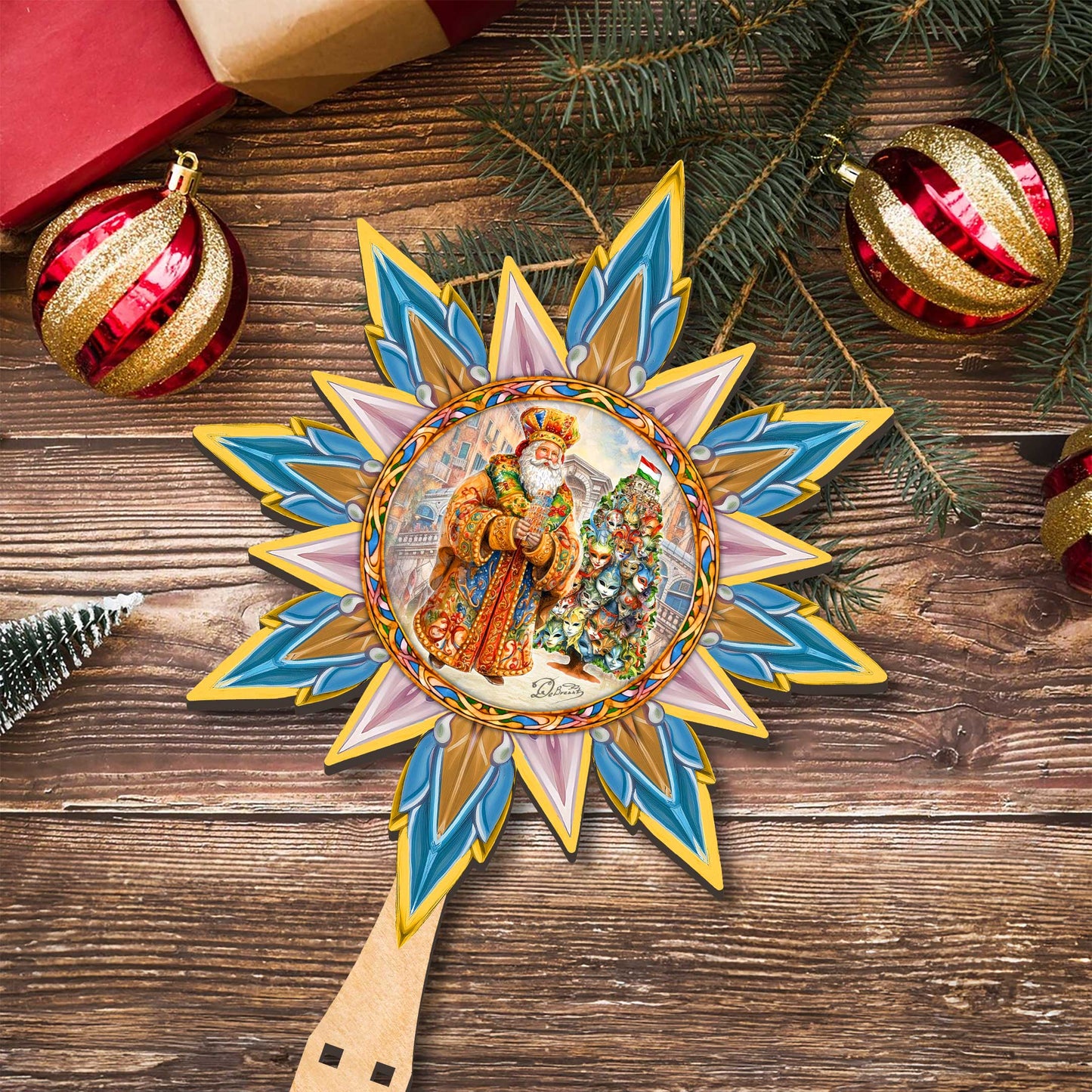 Italian-inspired Santa Tree Topper Wooden Decor by G. Debrekht - Santa Snowman Decor - 89522 by G. DeBrekht