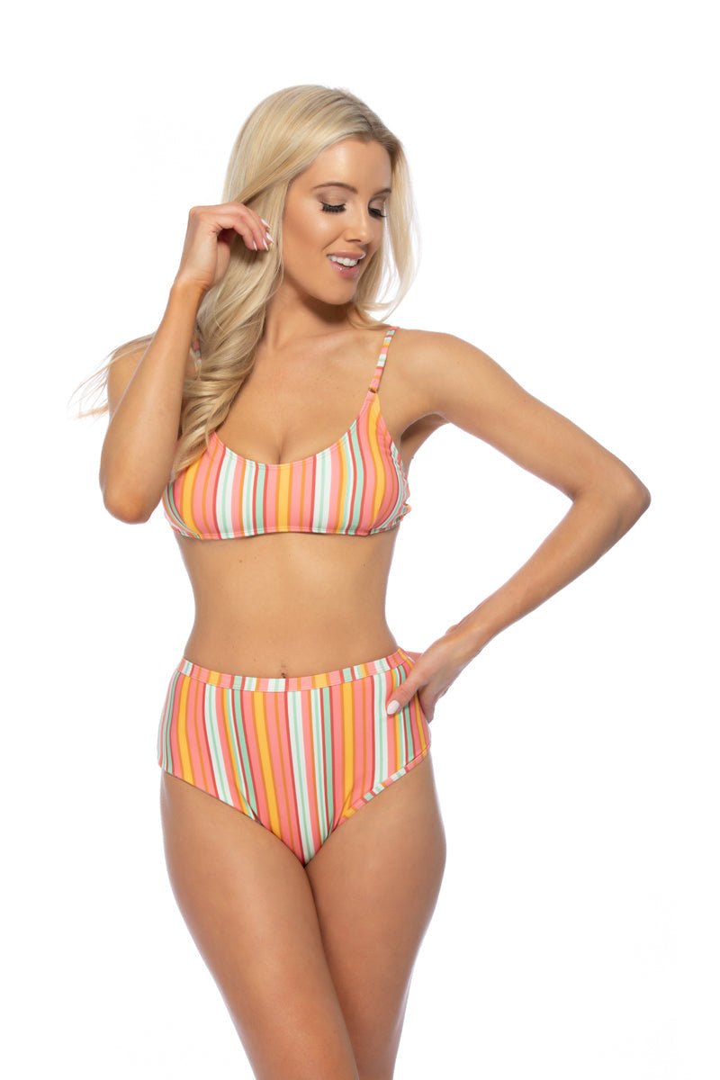 Colorful Stripe High Waist Bikini Set With Adjustable Straps - ForeverGifts's Studio