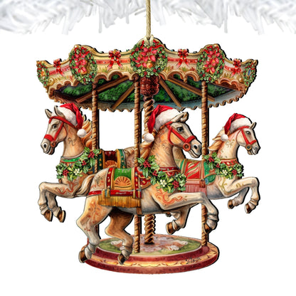 Christmas Carousel Wooden Ornaments by G. Debrekht Christmas Decor - 8611030 by G. DeBrekht