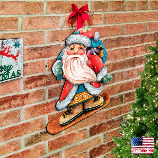 Snowboarding Santa Christmas Door Decor by G. DeBrekht - Christmas Santa Snowman Decor - 8119171H by G. DeBrekht