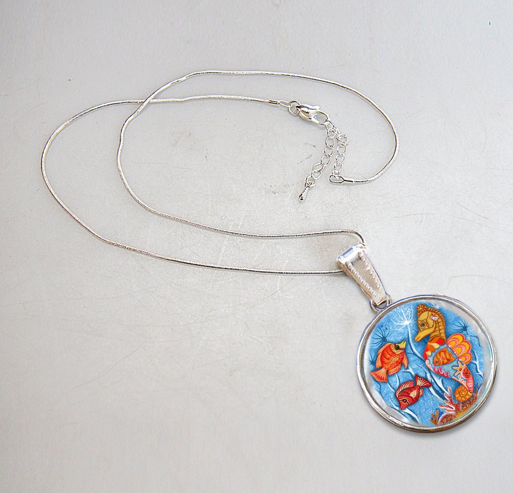 Seahorse Silver Plated Mother of Pearl Jewelry Pendant Necklace Coastal - 44045 by Designocracy