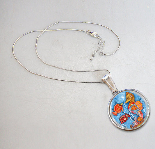 Seahorse Silver Plated Mother of Pearl Jewelry Pendant Necklace Coastal - 44045 by Designocracy