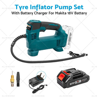 Cordless Portable Tyre Inflator Pump w/ Battery Charger For Makita 18V Battery by All in Red Box