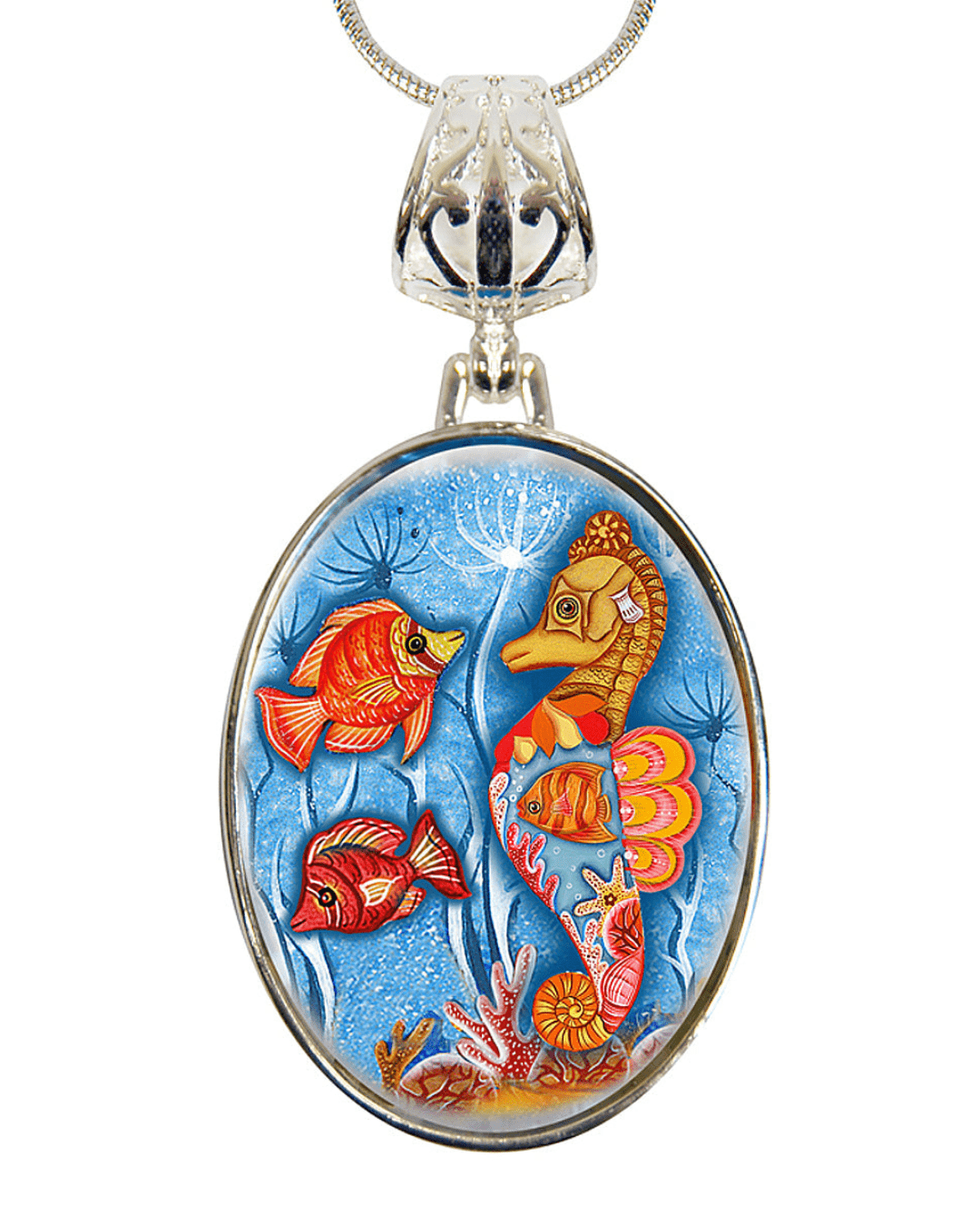 Seahorse Silver Plated Mother of Pearl Jewelry Pendant Necklace Coastal - 44045 by Designocracy