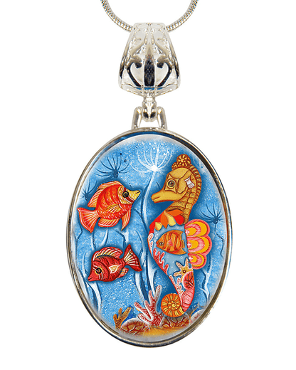 Seahorse Silver Plated Mother of Pearl Jewelry Pendant Necklace Coastal - 44045 by Designocracy