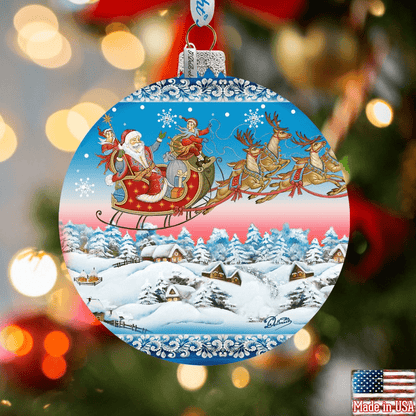 Up-Up and Away Glass Ornament by D. Gelsinger - Christmas Santa Snowman Decor - 71160 by G.DeBrekht