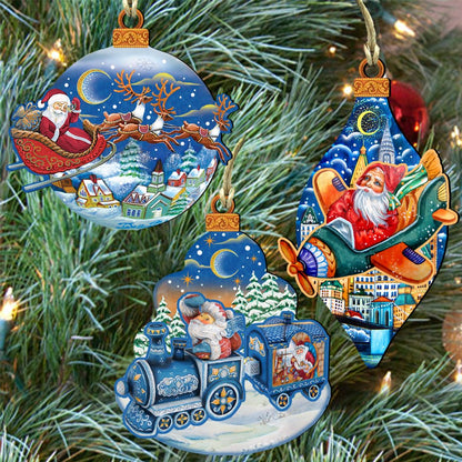 Traveling Santa Wooden Ornaments Set of 3 by G. DeBrekht - Christmas Santa Snowman Décor - 8100001S3 by G. DeBrekht