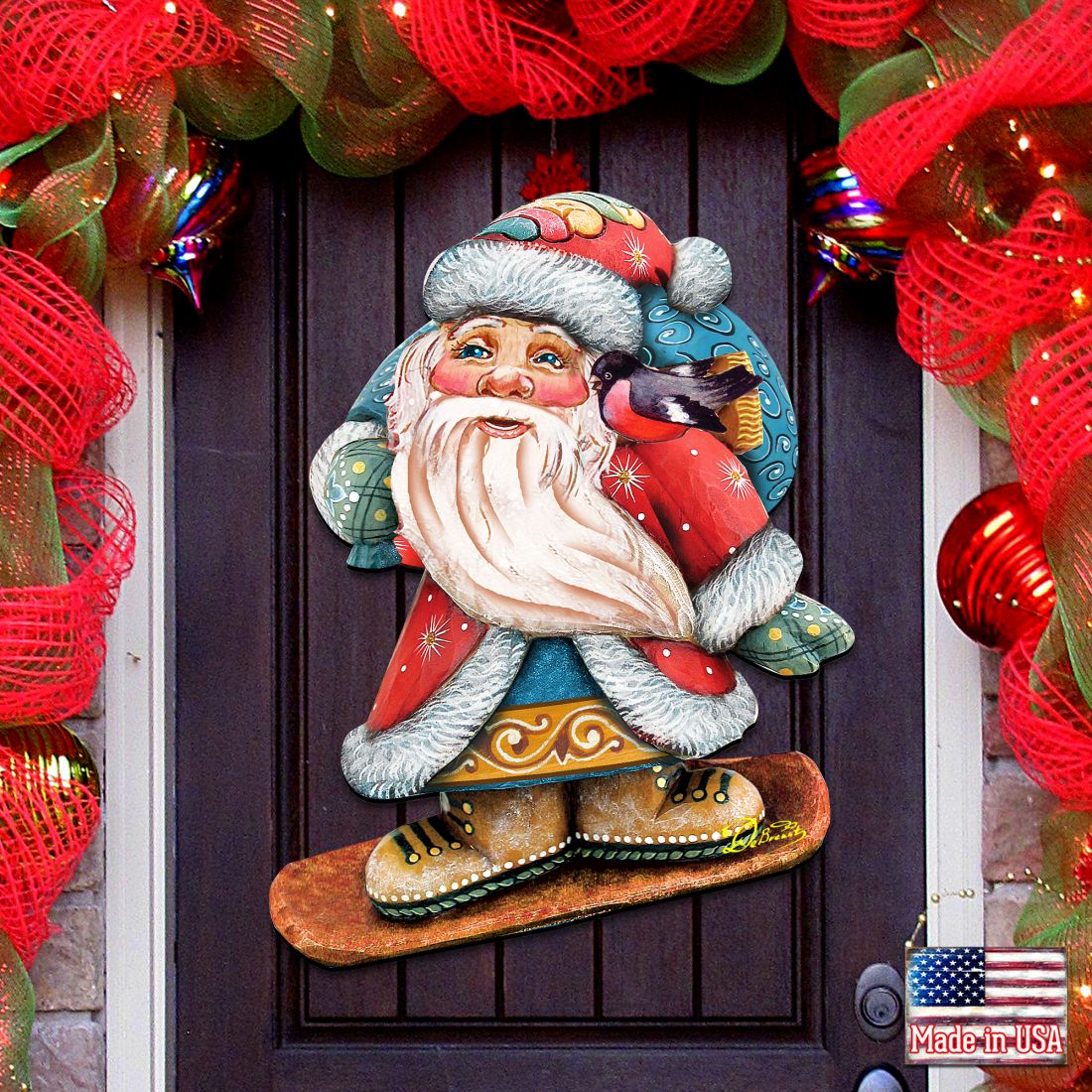 Snowboarding Santa Christmas Door Decor by G. DeBrekht - Christmas Santa Snowman Decor - 8119171H by G. DeBrekht