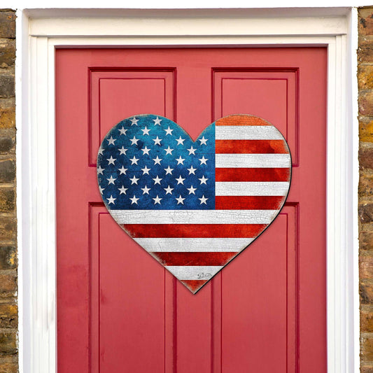 Patriotic Heart Decorative Holiday Door Decor - American Christmas Decor - 8187130-2H by Designocracy
