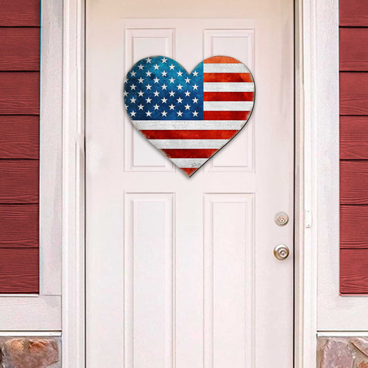 Patriotic Heart Decorative Holiday Door Decor - American Christmas Decor - 8187130-2H by Designocracy
