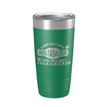 Auntasaurus Tumbler Funny Aunt Gift Travel Mug Jurassic Insulated Laser Engraved Coffee Cup Dinosaur 20 oz by CarveBright