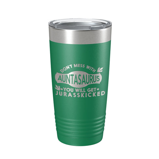Auntasaurus Tumbler Funny Aunt Gift Travel Mug Jurassic Insulated Laser Engraved Coffee Cup Dinosaur 20 oz by CarveBright