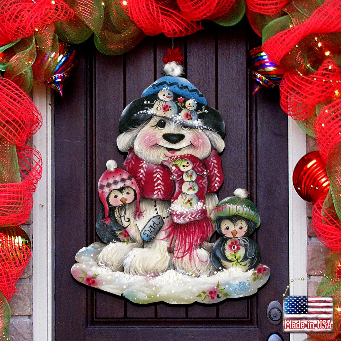 Christmas Dog Penguin Door Decor by Jamie Mills-Price - Pets Dog and Cats Decor - 8457503H by G.DeBrekht