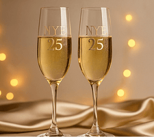 NYE 25 Gold Engraved Champagne Flutes — New Year’s Eve Celebration Set by JT's