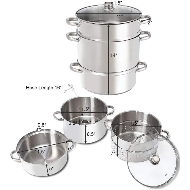 11 Quart Stainless Steel Steamer / Fruit Vegetable Juicer by HomePacific