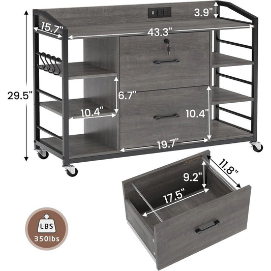 Grey Printer Stand Bookcase Power Station Mobile Office File Cabinet by FastFurnishings