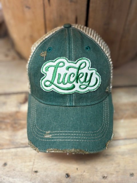 Lucky Distressed Mesh Baseball Cap Snapback Handmade in Missouri Patch Design - ForeverGifts's Studio