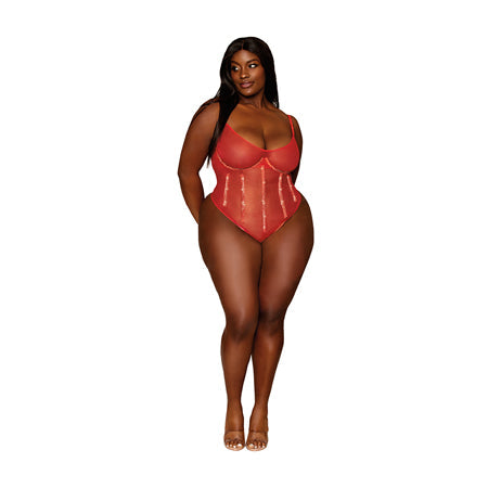 Ruby Red DreamGirl Teddy with Gold Foil and Rhinestones (Plus Size) Dreamgirl International