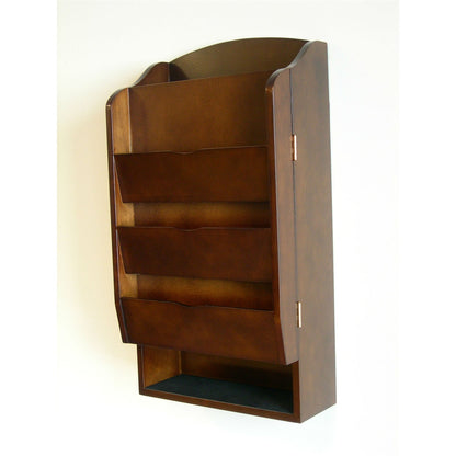 Door / Wall Mount Organizer Letter Holder Mail Sorter in Dark Walnut by FastFurnishings