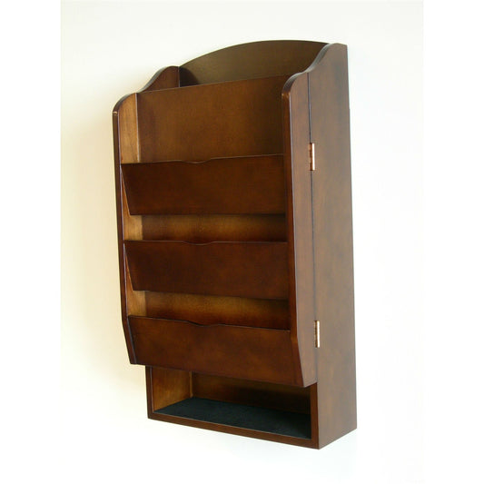 Door / Wall Mount Organizer Letter Holder Mail Sorter in Dark Walnut by FastFurnishings