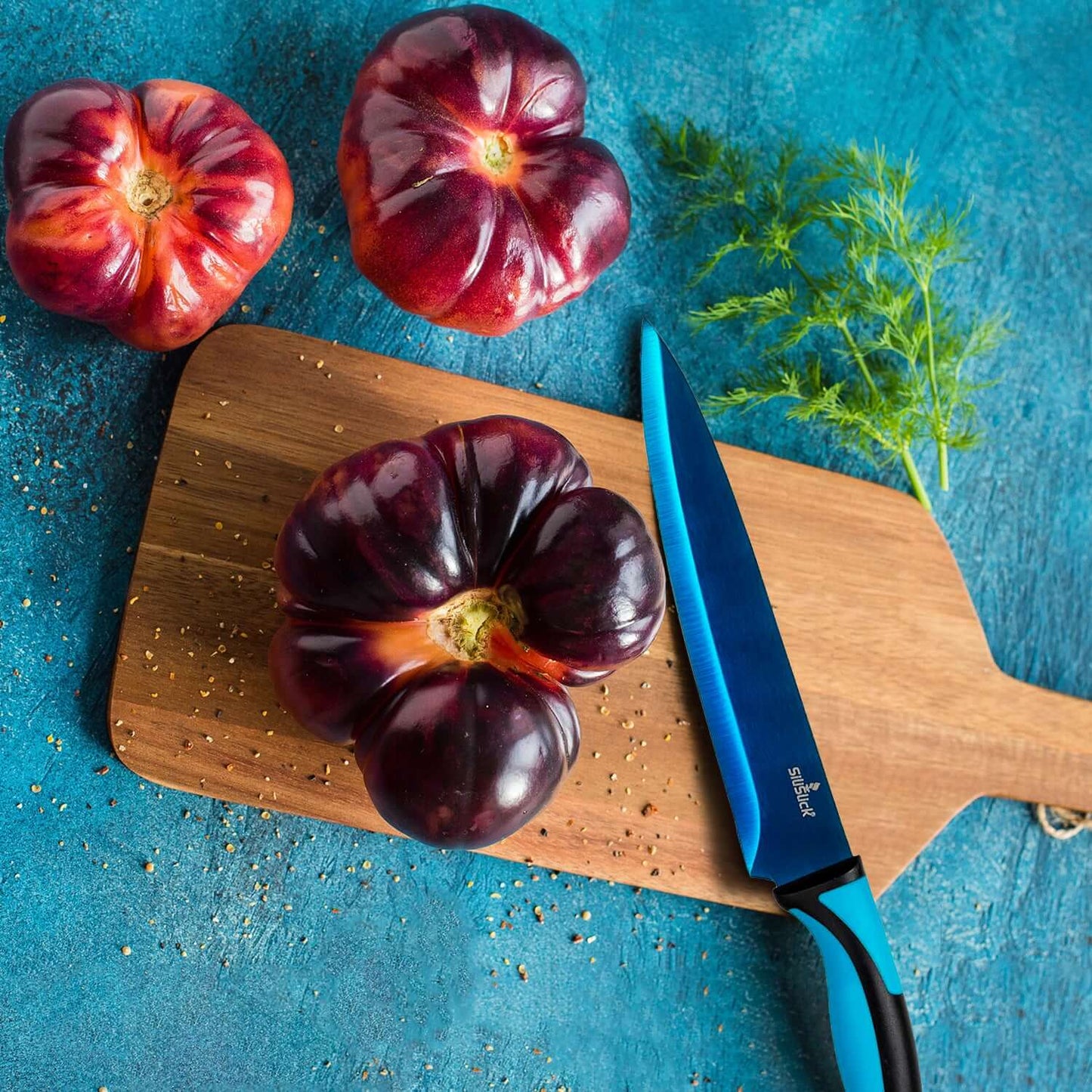 Kitchen Knife Set Kit & Black Magnetic Rack & sharpener DC-SiliSlick®