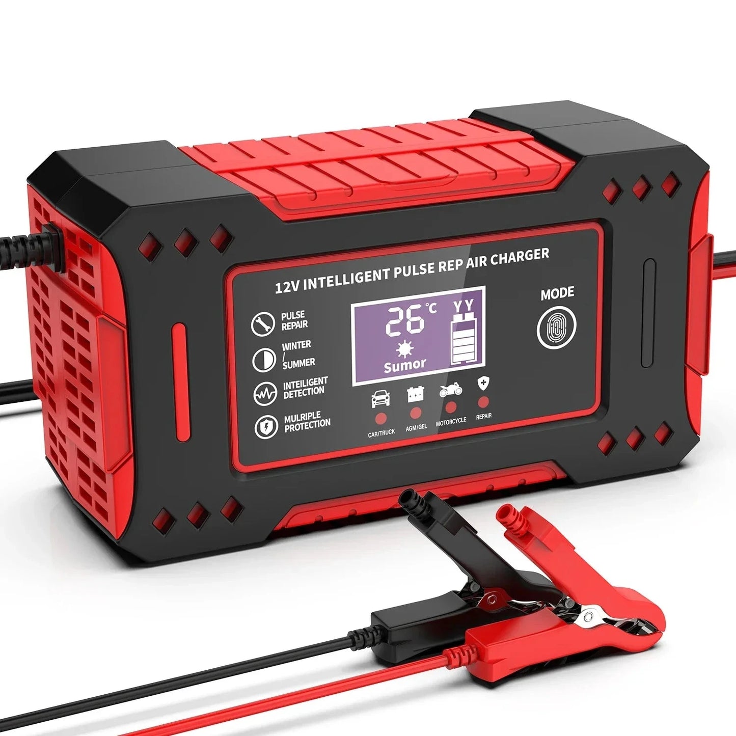 6A 12V Smart Car Battery Charger Lead-Acid Battery Red by OBA