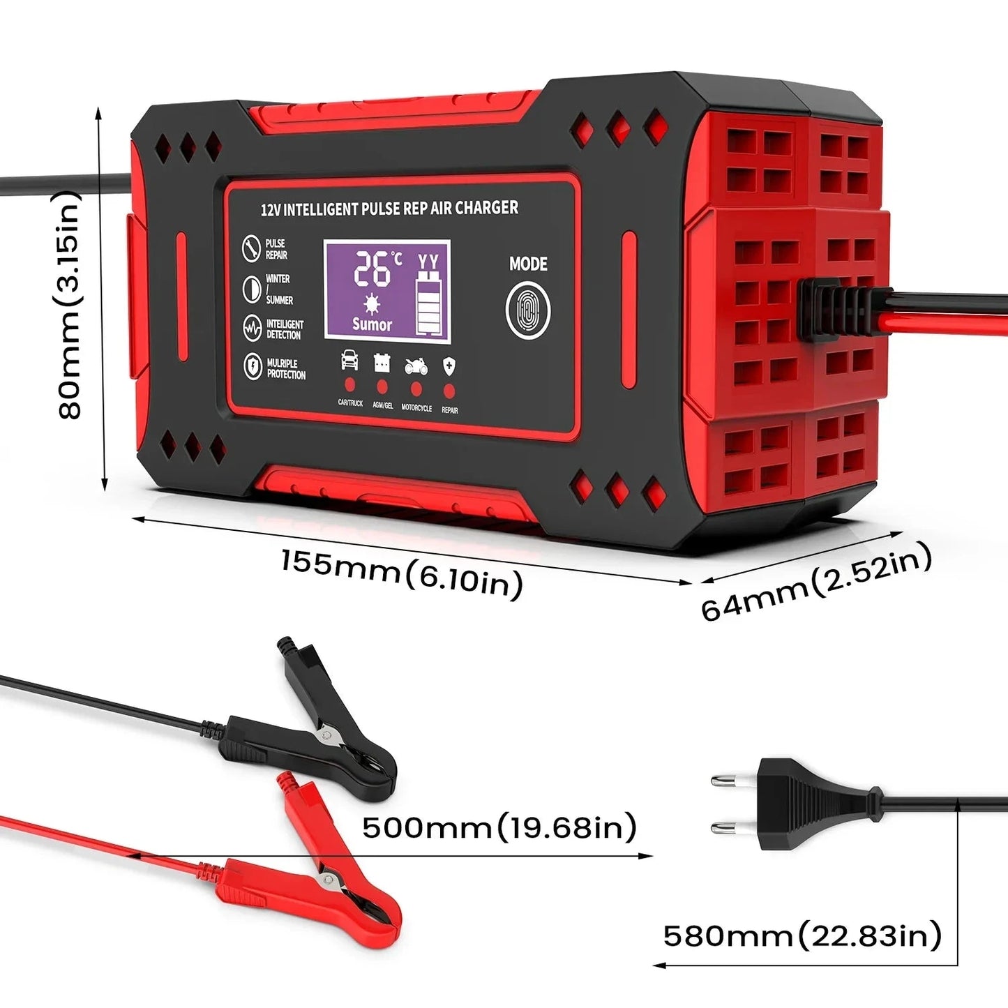 6A 12V Smart Car Battery Charger Lead-Acid Battery Red by OBA