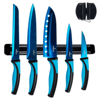 Kitchen Knife Set Kit & Black Magnetic Rack & sharpener DC-SiliSlick®