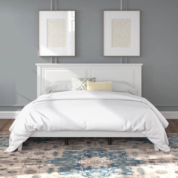 King Traditional Solid Oak Wooden Platform Bed Frame with Headboard in White by FastFurnishings
