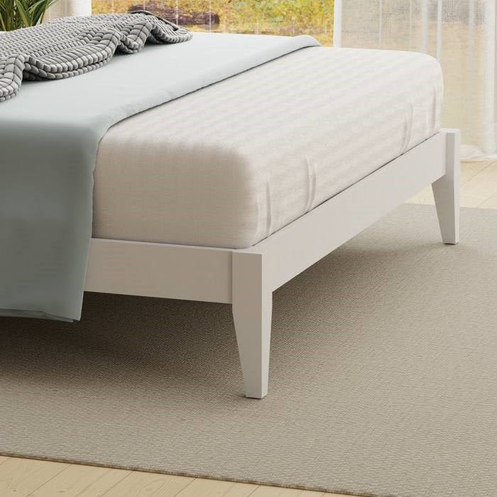 King Traditional Solid Oak Wooden Platform Bed Frame with Headboard in White by FastFurnishings