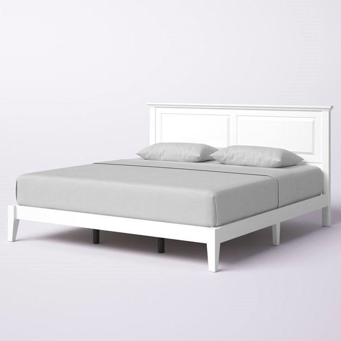 King Traditional Solid Oak Wooden Platform Bed Frame with Headboard in White by FastFurnishings