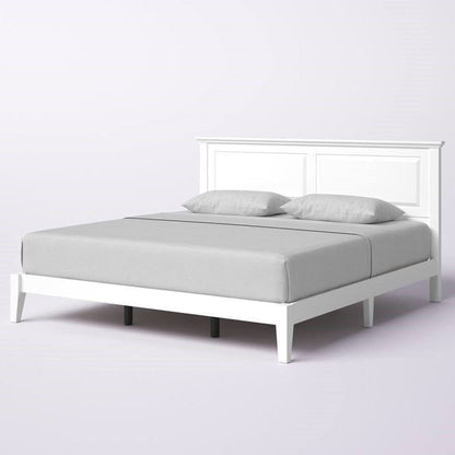 King Traditional Solid Oak Wooden Platform Bed Frame with Headboard in White by FastFurnishings