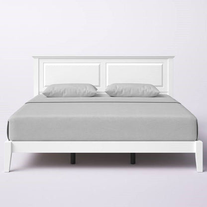 King Traditional Solid Oak Wooden Platform Bed Frame with Headboard in White by FastFurnishings