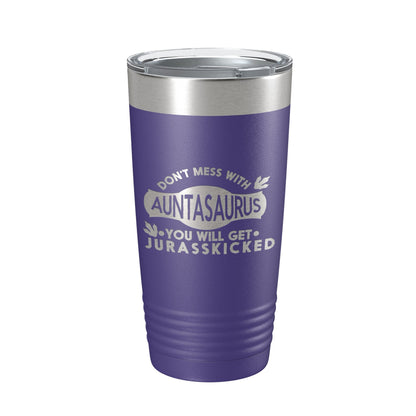 Auntasaurus Tumbler Funny Aunt Gift Travel Mug Jurassic Insulated Laser Engraved Coffee Cup Dinosaur 20 oz by CarveBright