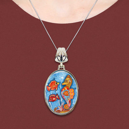 Seahorse Silver Plated Mother of Pearl Jewelry Pendant Necklace Coastal - 44045 by Designocracy