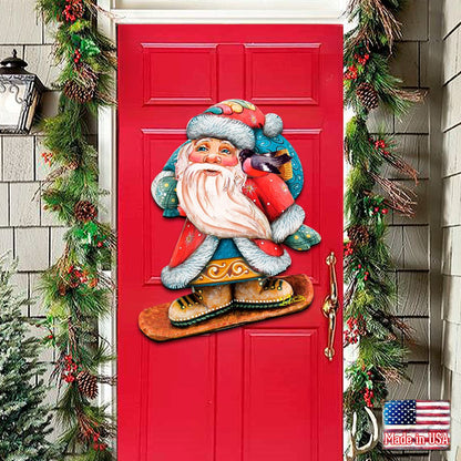 Snowboarding Santa Christmas Door Decor by G. DeBrekht - Christmas Santa Snowman Decor - 8119171H by G. DeBrekht