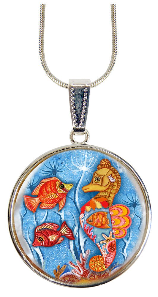 Seahorse Silver Plated Mother of Pearl Jewelry Pendant Necklace Coastal - 44045 by Designocracy