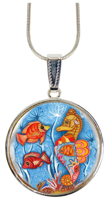 Seahorse Silver Plated Mother of Pearl Jewelry Pendant Necklace Coastal - 44045 by Designocracy