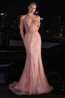 Beaded Off The Shoulder Fit & Flare Gown by Tux-USA