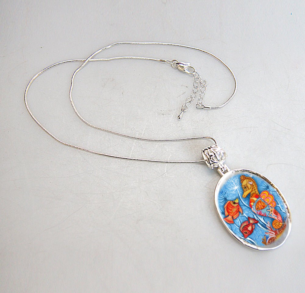 Seahorse Silver Plated Mother of Pearl Jewelry Pendant Necklace Coastal - 44045 by Designocracy