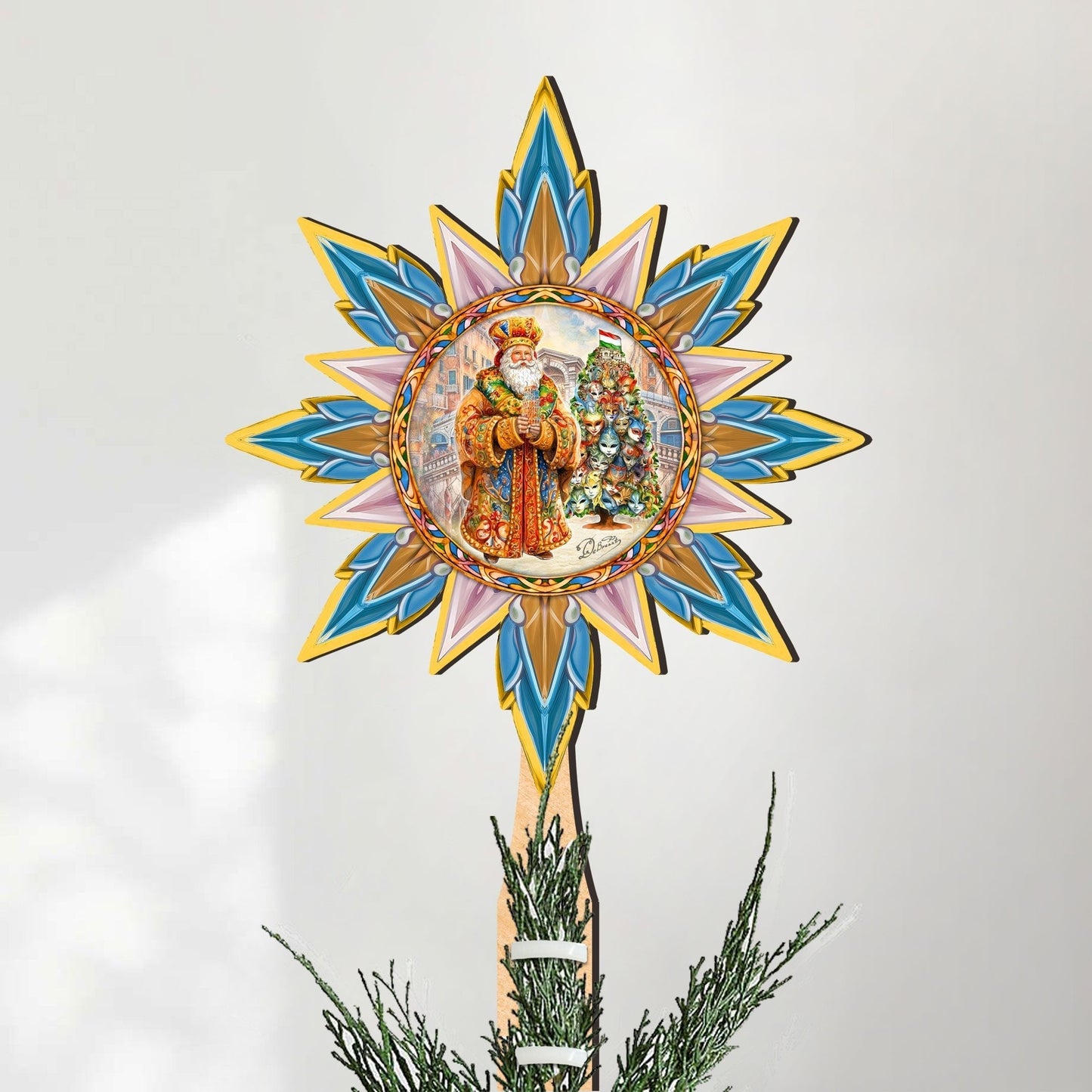 Italian-inspired Santa Tree Topper Wooden Decor by G. Debrekht - Santa Snowman Decor - 89522 by G. DeBrekht