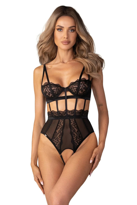 Crotchless Teddy Sexy Lingerie Bold Lace Cutouts - Hersis by Obsessive Lingerie