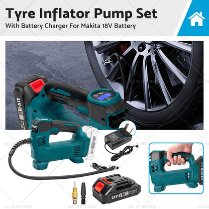 Cordless Portable Tyre Inflator Pump w/ Battery Charger For Makita 18V Battery by All in Red Box